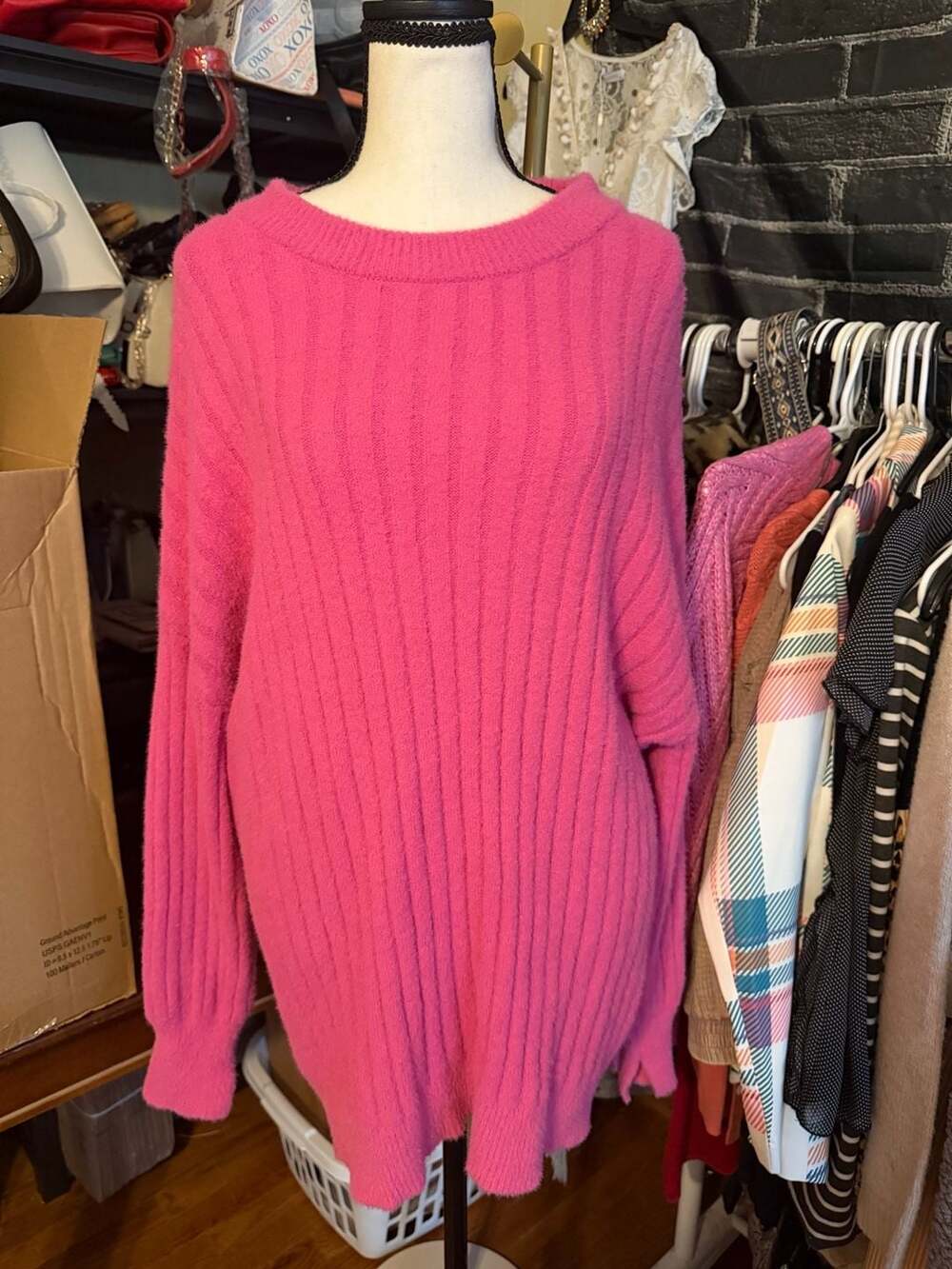 Aerie Fuzzy Ribbed Sweater Dress Pink
